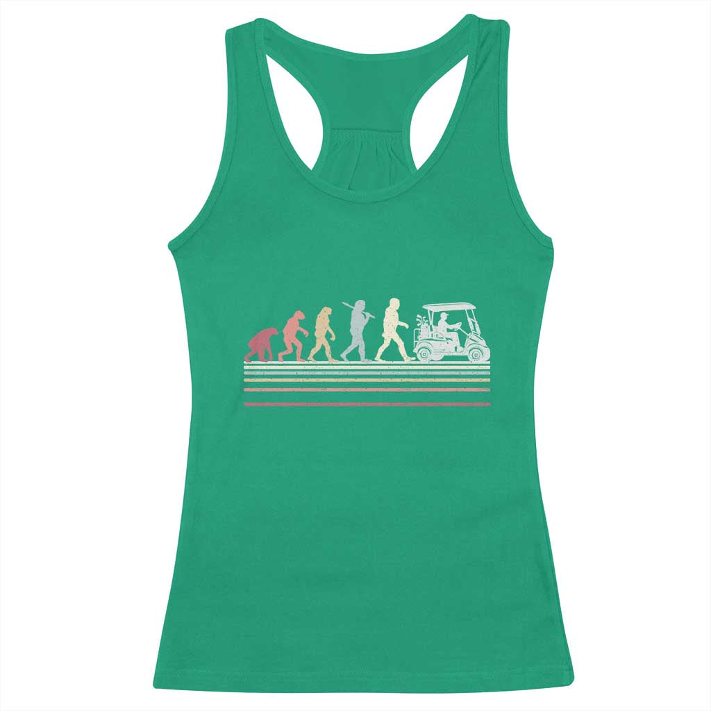 Funny Evolution Of Man To Golf Cart Racerback Tank Top Vintage Retro Golfing Sports History Gift for Golfers Dads TS02 Irish Green Print Your Wear