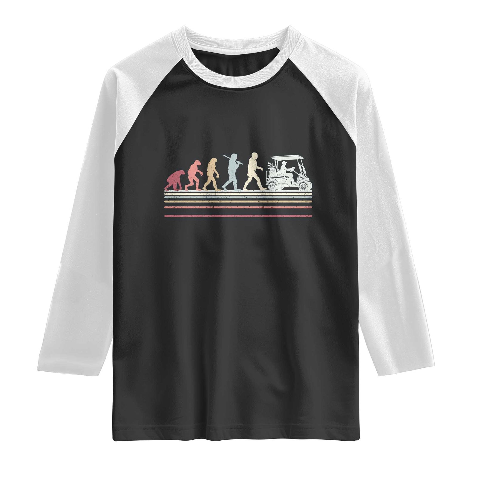 Funny Evolution Of Man To Golf Cart Raglan Shirt Vintage Retro Golfing Sports History Gift for Golfers Dads TS02 Black White Print Your Wear