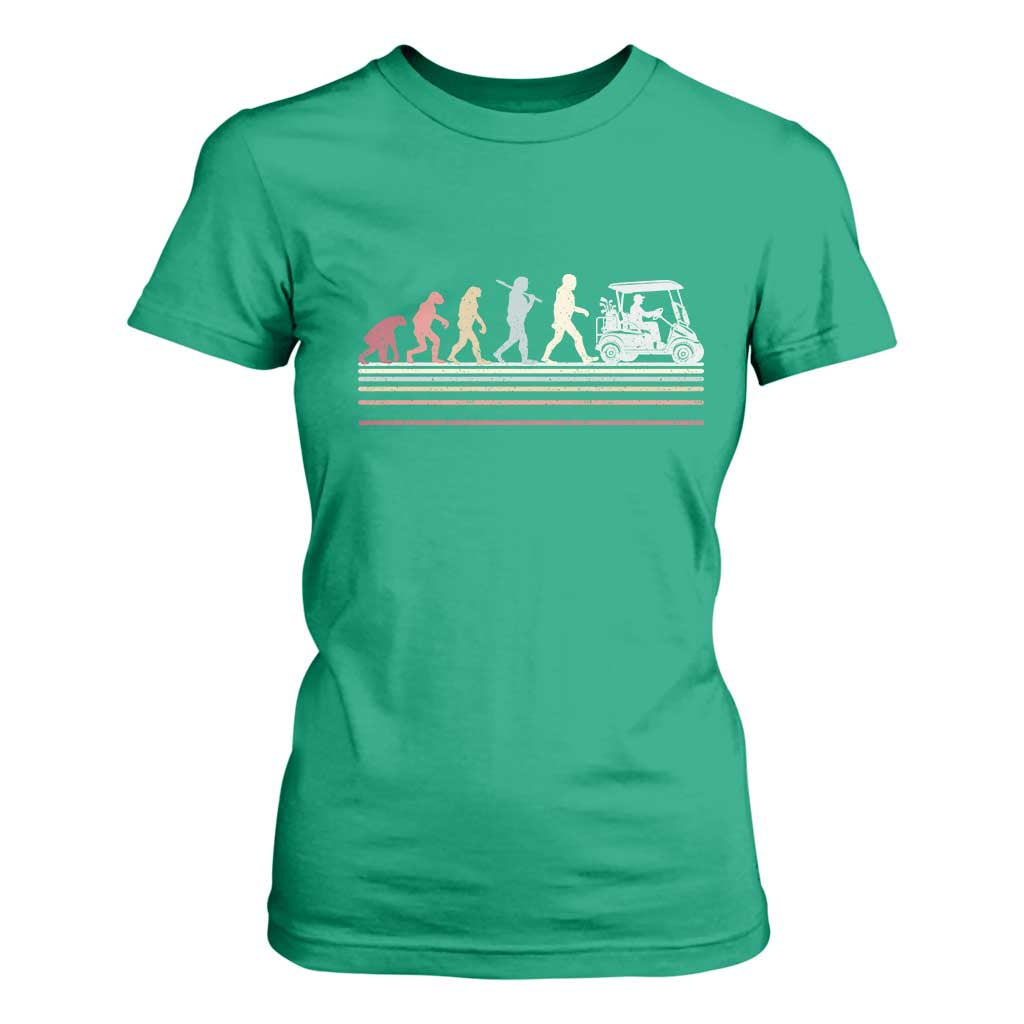 Funny Evolution Of Man To Golf Cart T Shirt For Women Vintage Retro Golfing Sports History Gift for Golfers Dads TS02 Irish Green Print Your Wear
