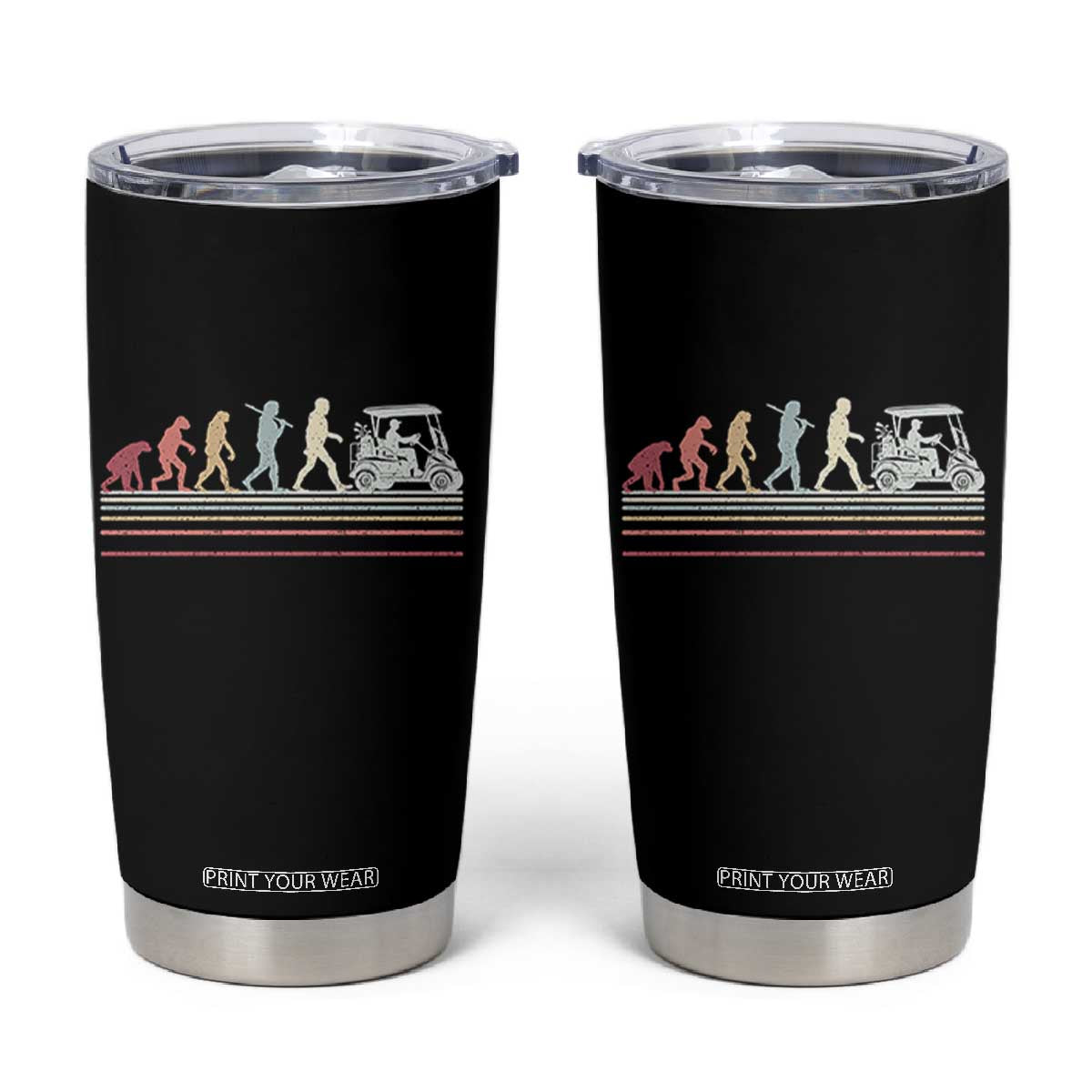 Funny Evolution Of Man To Golf Cart Tumbler Cup Vintage Retro Golfing Sports History Gift for Golfers Dads TS02 Black Print Your Wear