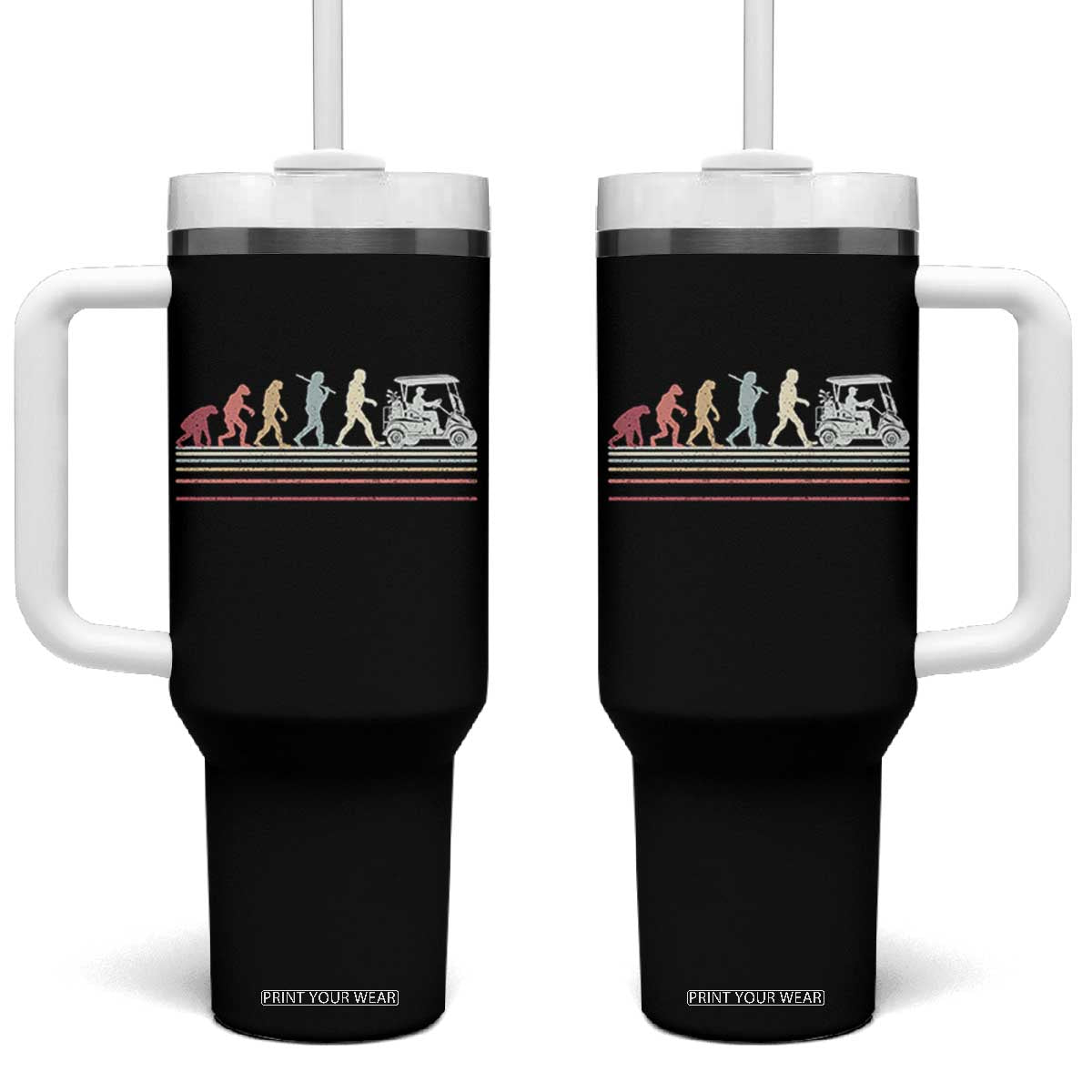 Funny Evolution Of Man To Golf Cart Tumbler With Handle Vintage Retro Golfing Sports History Gift for Golfers Dads TS02 One Size: 40 oz Black Print Your Wear