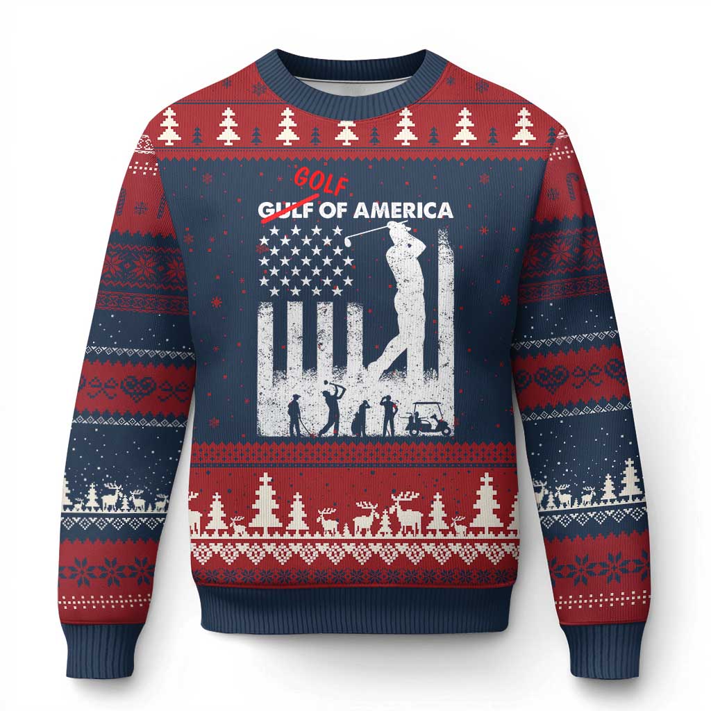 Golf Of America Patriotic USA Flag Ugly Christmas Sweater Funny Golfing Pun American Sports Gift for Patriotic Golfers n Dads TS02 Navy Red Print Your Wear
