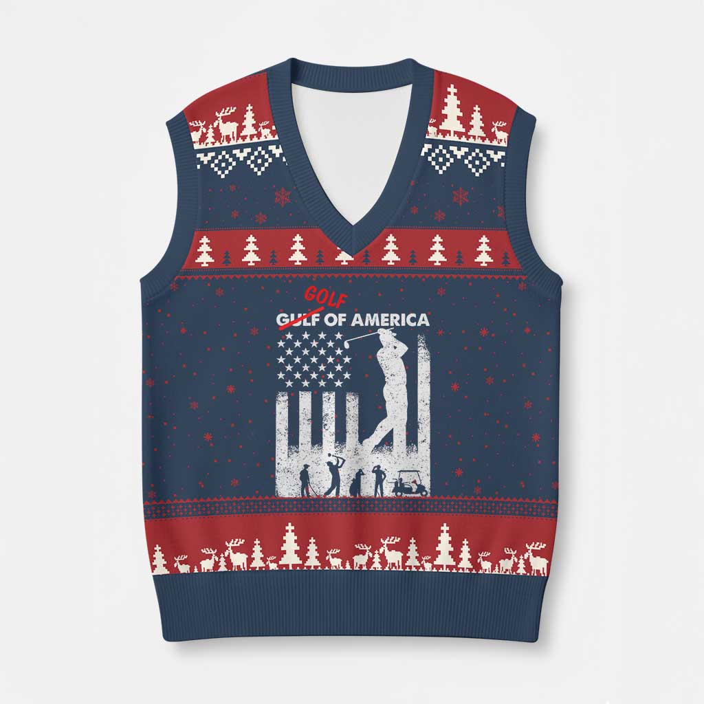 Golf Of America Patriotic USA Flag V-Neck Knit Sweater Vest Funny Golfing Pun American Sports Gift for Patriotic Golfers n Dads TS02 Navy Red Print Your Wear
