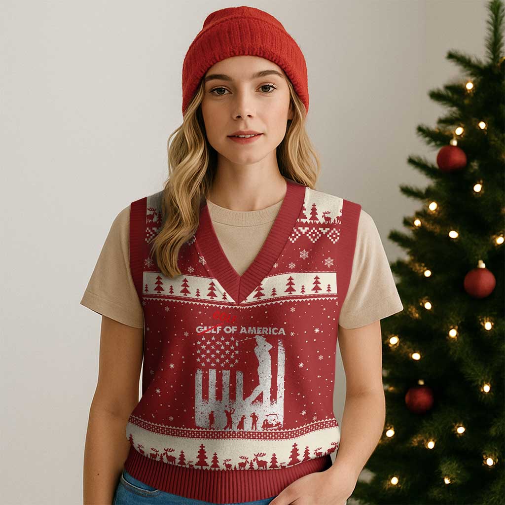 Golf Of America Patriotic USA Flag V-Neck Knit Sweater Vest Funny Golfing Pun American Sports Gift for Patriotic Golfers n Dads TS02 Red Beige Print Your Wear