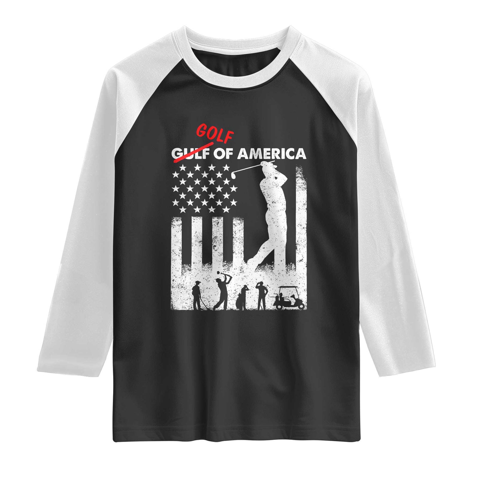 Golf Of America Patriotic USA Flag Raglan Shirt Funny Golfing Pun American Sports Gift for Patriotic Golfers n Dads TS02 Black White Print Your Wear