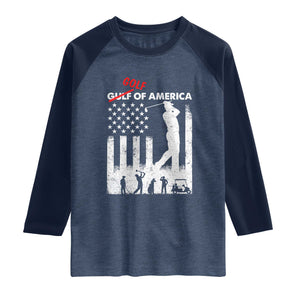 Golf Of America Patriotic USA Flag Raglan Shirt Funny Golfing Pun American Sports Gift for Patriotic Golfers n Dads TS02 Heather Denim Navy Print Your Wear
