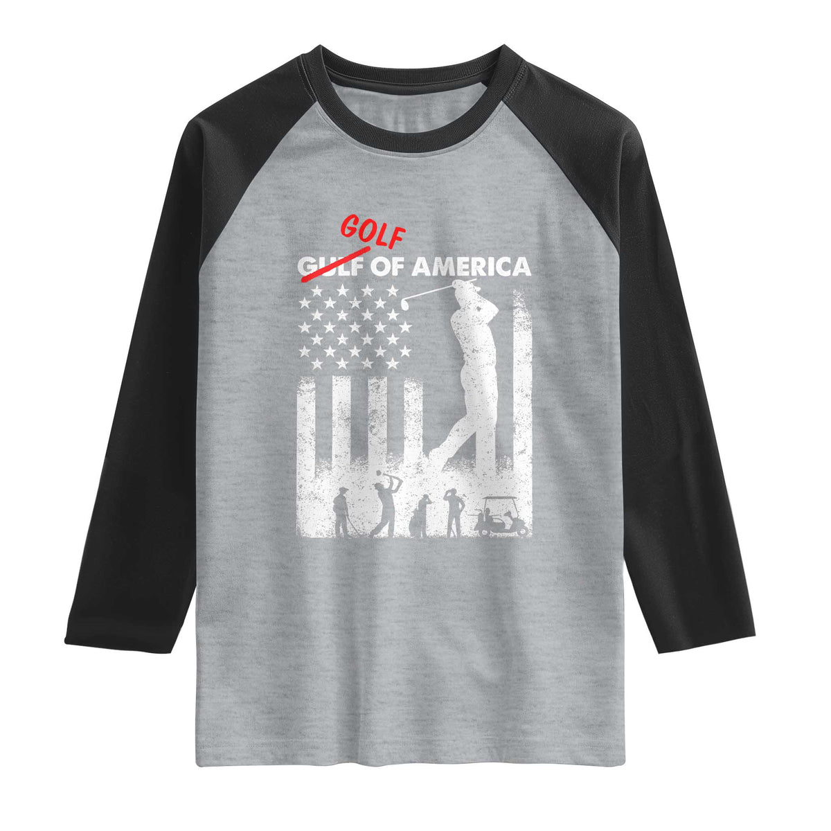 Golf Of America Patriotic USA Flag Raglan Shirt Funny Golfing Pun American Sports Gift for Patriotic Golfers n Dads TS02 Heather Gray Black Print Your Wear