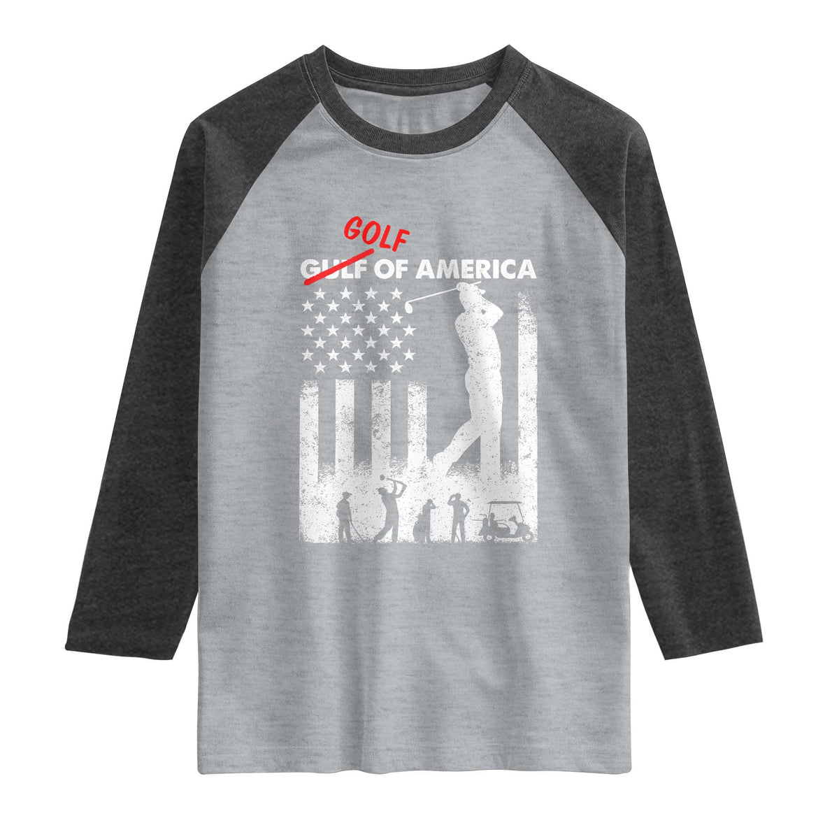 Golf Of America Patriotic USA Flag Raglan Shirt Funny Golfing Pun American Sports Gift for Patriotic Golfers n Dads TS02 Heather Gray Heather Charcoal Print Your Wear