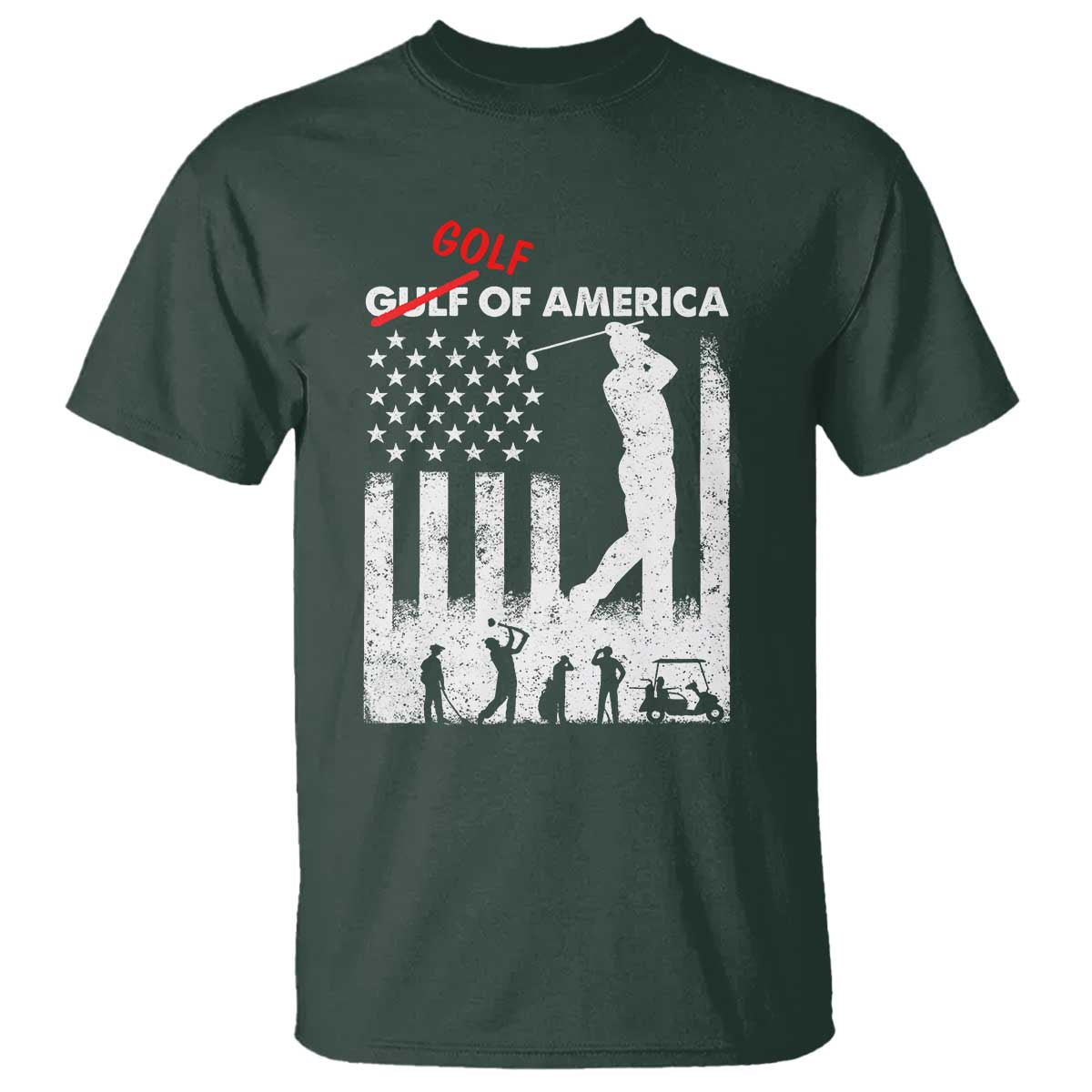 Golf Of America Patriotic USA Flag T Shirt Funny Golfing Pun American Sports Gift for Patriotic Golfers n Dads TS02 Dark Forest Green Print Your Wear