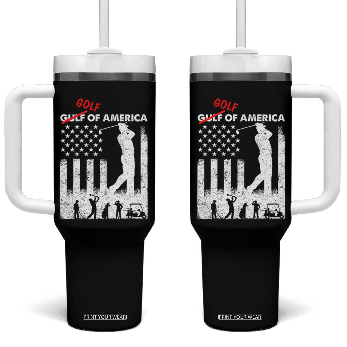 Golf Of America Patriotic USA Flag Tumbler With Handle Funny Golfing Pun American Sports Gift for Patriotic Golfers n Dads TS02 One Size: 40 oz Black Print Your Wear