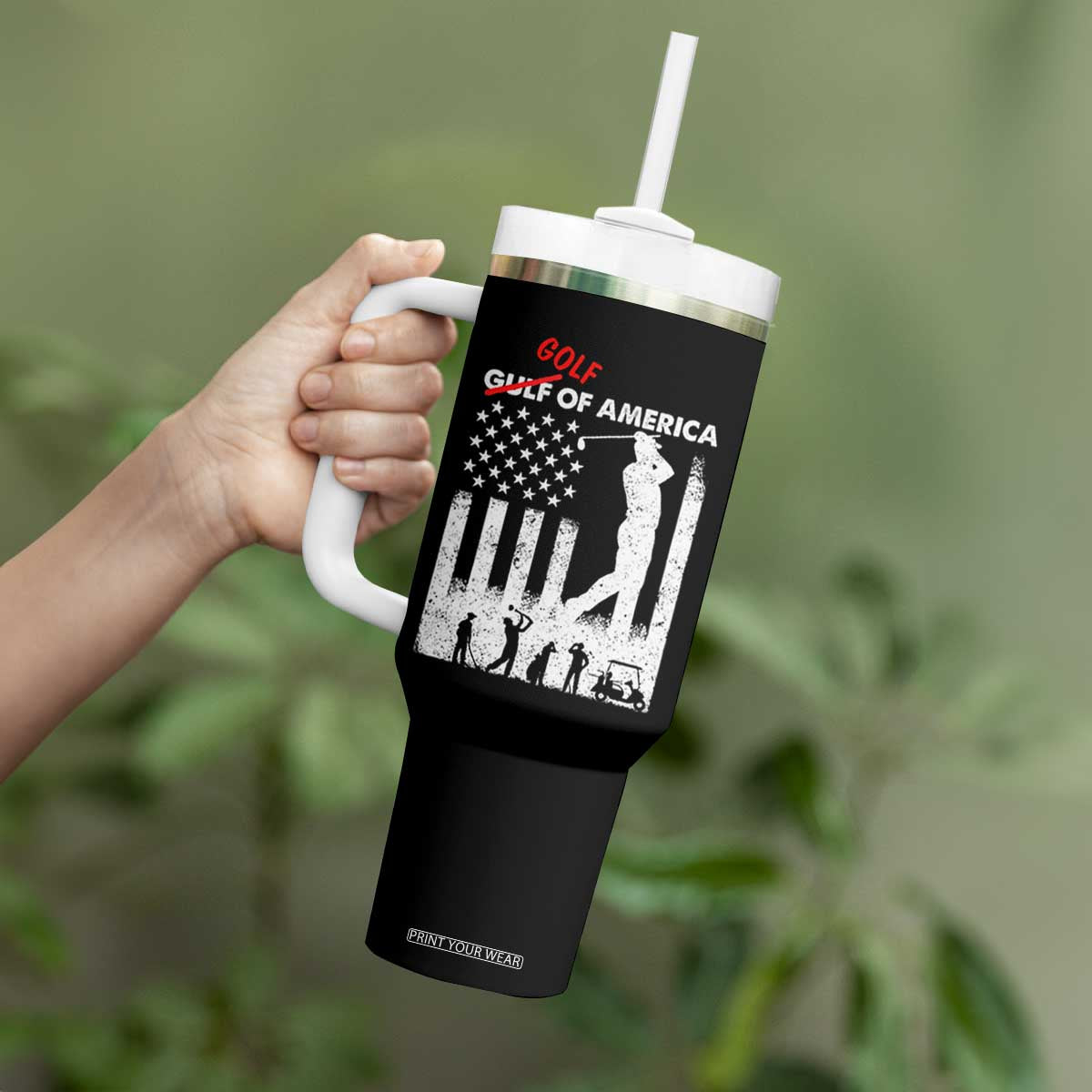 Golf Of America Patriotic USA Flag Tumbler With Handle Funny Golfing Pun American Sports Gift for Patriotic Golfers n Dads TS02 Print Your Wear