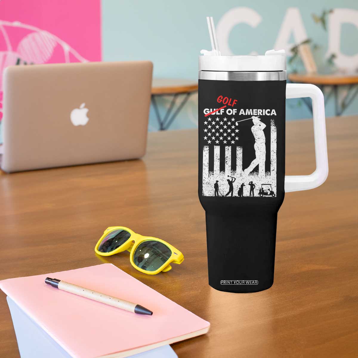 Golf Of America Patriotic USA Flag Tumbler With Handle Funny Golfing Pun American Sports Gift for Patriotic Golfers n Dads TS02 Print Your Wear
