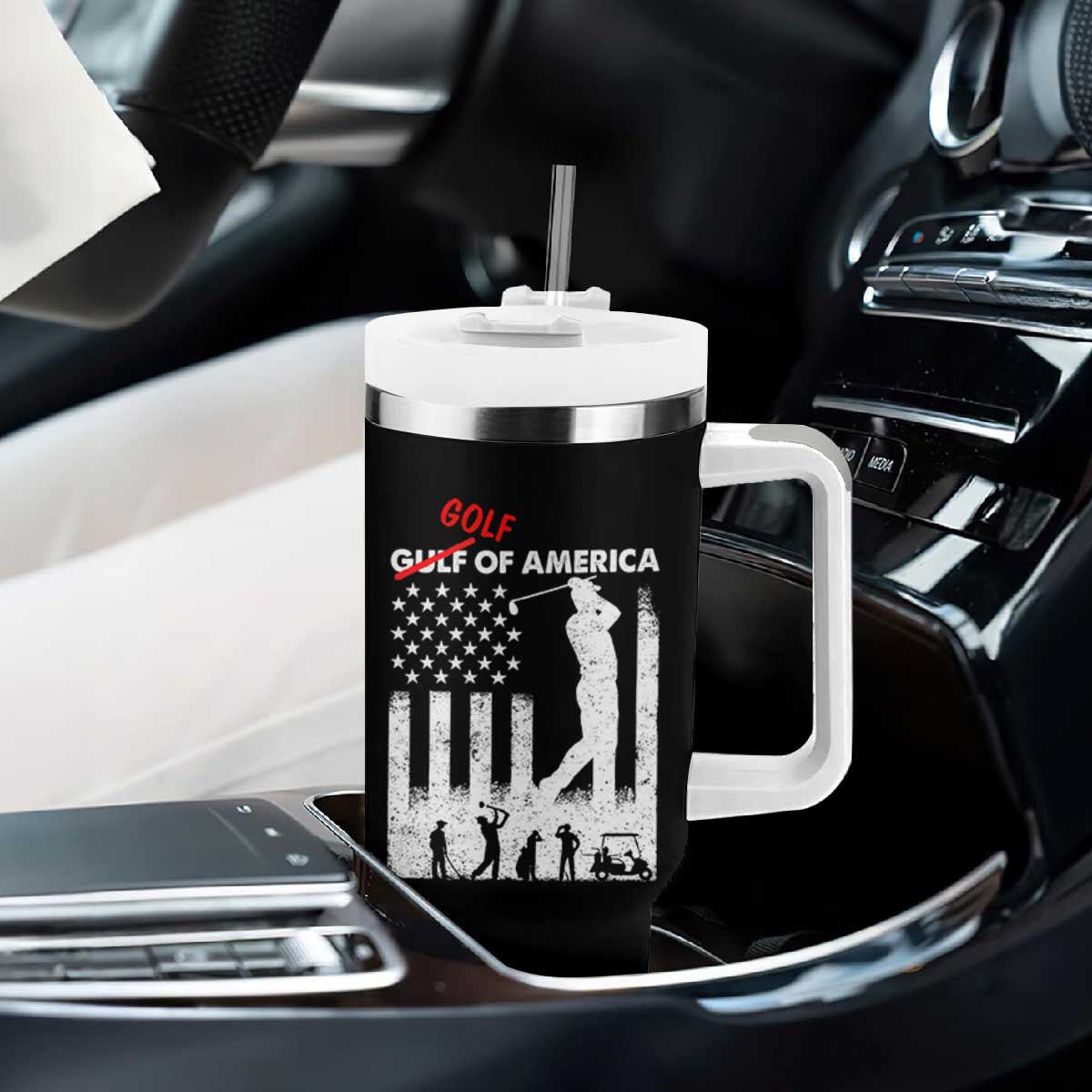 Golf Of America Patriotic USA Flag Tumbler With Handle Funny Golfing Pun American Sports Gift for Patriotic Golfers n Dads TS02 Print Your Wear