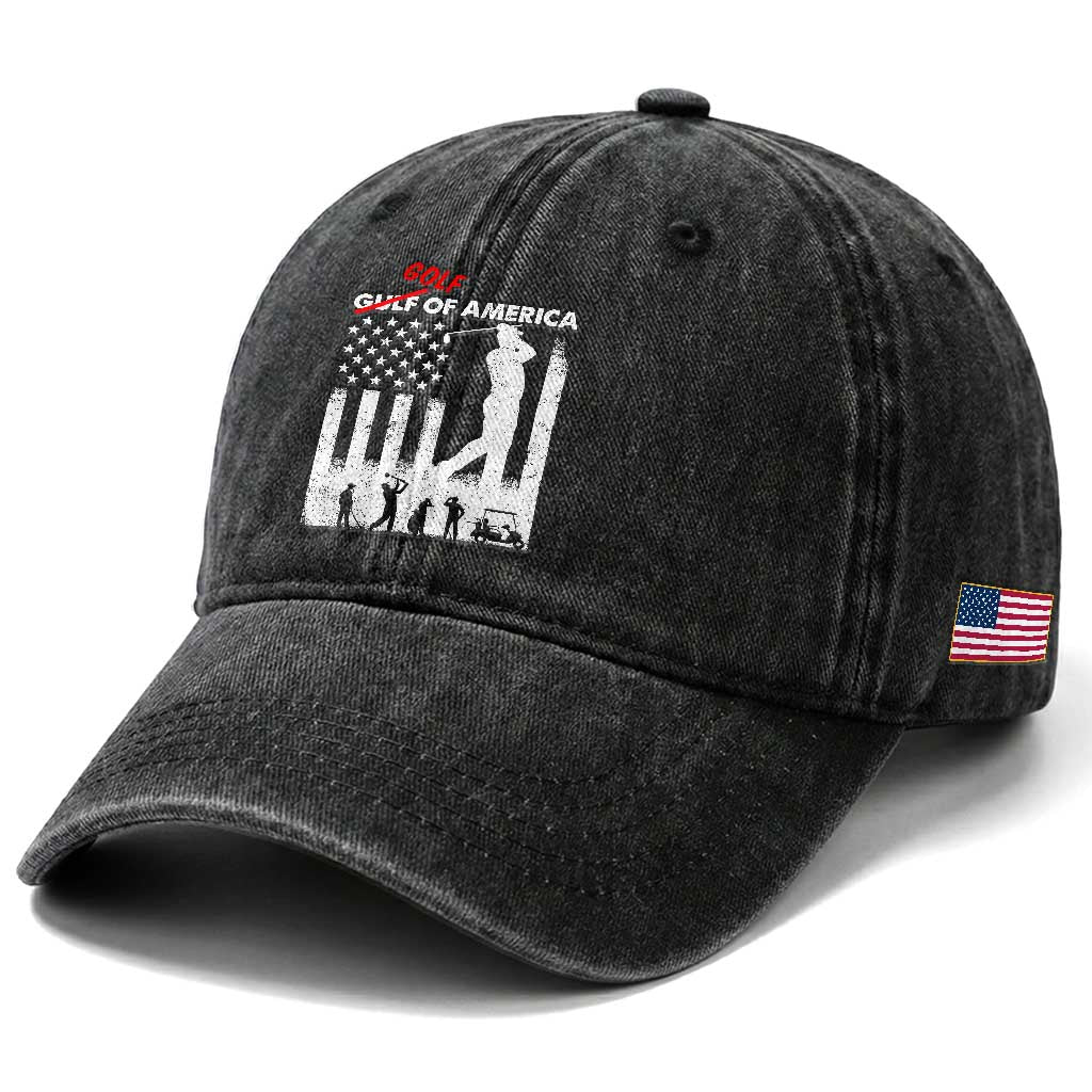 Golf Of America Patriotic USA Flag Washed Cotton Baseball Cap Funny Golfing Pun American Sports Gift for Patriotic Golfers n Dads TS02 Print Your Wear