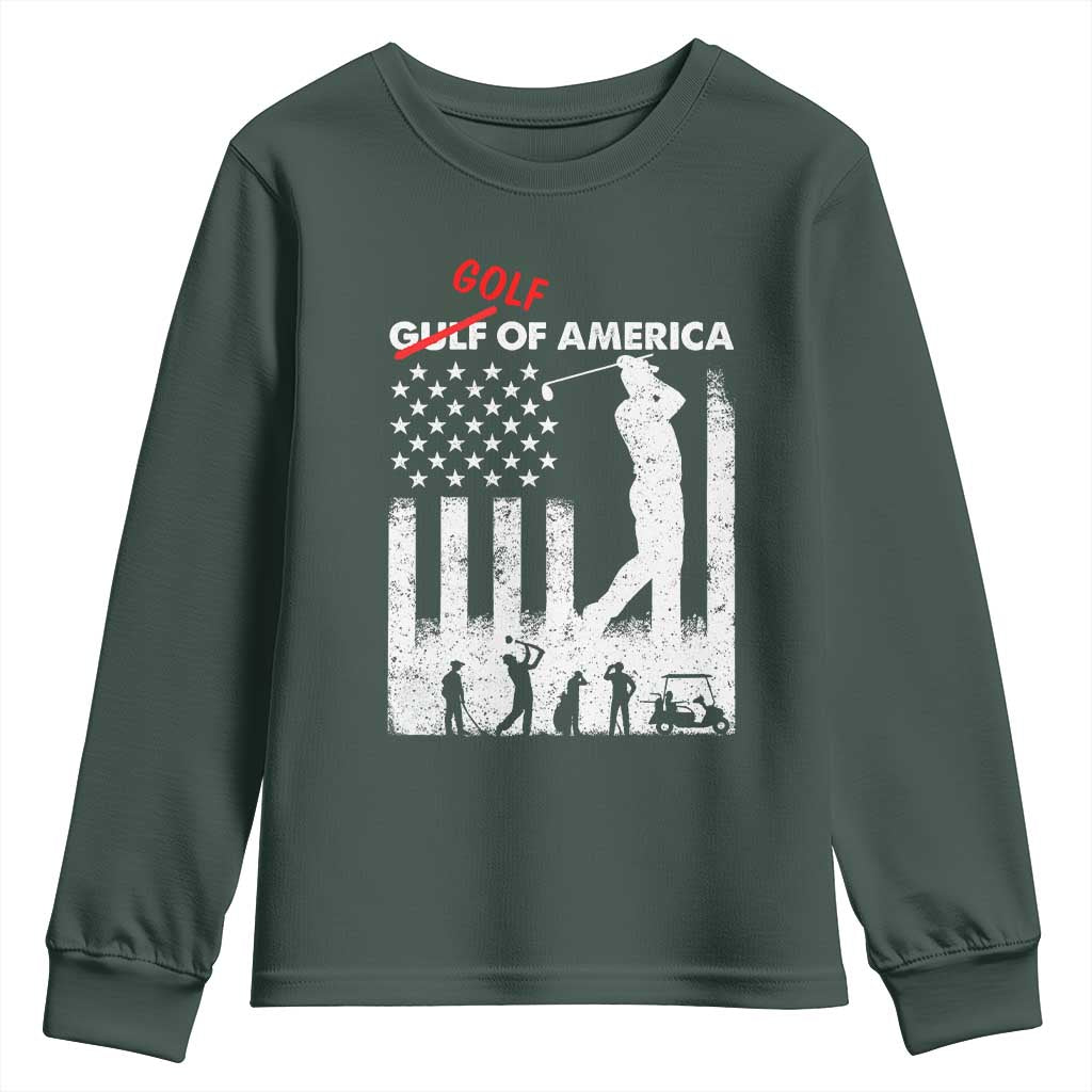 Golf Of America Patriotic USA Flag Youth Sweatshirt Funny Golfing Pun American Sports Gift for Patriotic Golfers n Dads TS02 Dark Forest Green Print Your Wear