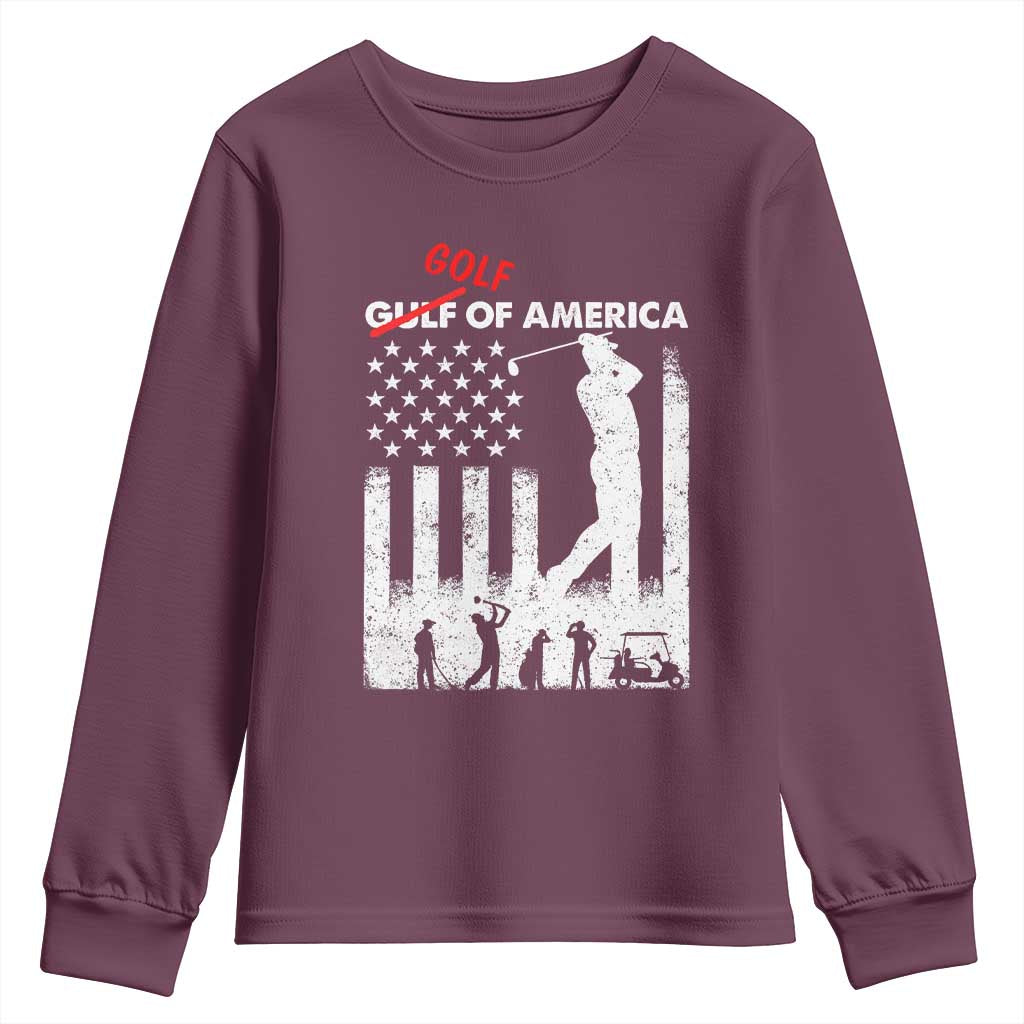 Golf Of America Patriotic USA Flag Youth Sweatshirt Funny Golfing Pun American Sports Gift for Patriotic Golfers n Dads TS02 Maroon Print Your Wear
