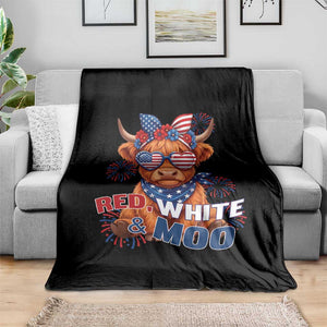 Red White and Moo Funny Patriotic Highland Cow Throw Blanket Cute American Flag Sunglasses and Bandana Summer Fireworks TS02 Print Your Wear
