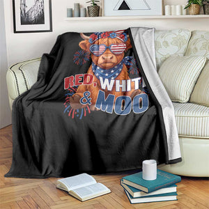 Red White and Moo Funny Patriotic Highland Cow Throw Blanket Cute American Flag Sunglasses and Bandana Summer Fireworks TS02 Print Your Wear