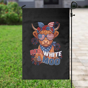 Red White and Moo Funny Patriotic Highland Cow Garden Flag Cute American Flag Sunglasses and Bandana Summer Fireworks TS02 Print Your Wear