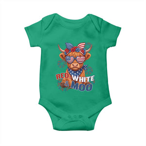 Red White and Moo Funny Patriotic Highland Cow Baby Onesie Cute American Flag Sunglasses and Bandana Summer Fireworks TS02 Irish Green Print Your Wear
