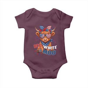 Red White and Moo Funny Patriotic Highland Cow Baby Onesie Cute American Flag Sunglasses and Bandana Summer Fireworks TS02 Maroon Print Your Wear
