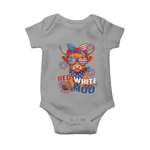 Red White and Moo Funny Patriotic Highland Cow Baby Onesie Cute American Flag Sunglasses and Bandana Summer Fireworks TS02 Sport Gray Print Your Wear