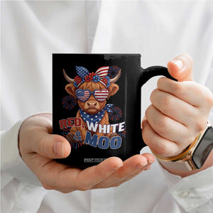 Red White and Moo Funny Patriotic Highland Cow Coffee Mug Cute American Flag Sunglasses and Bandana Summer Fireworks TS02 Print Your Wear