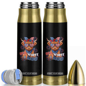Red White and Moo Funny Patriotic Highland Cow Bullet Tumbler Cute American Flag Sunglasses and Bandana Summer Fireworks TS02 Black Print Your Wear