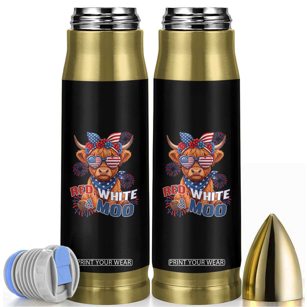 Red White and Moo Funny Patriotic Highland Cow Bullet Tumbler Cute American Flag Sunglasses and Bandana Summer Fireworks TS02 Black Print Your Wear