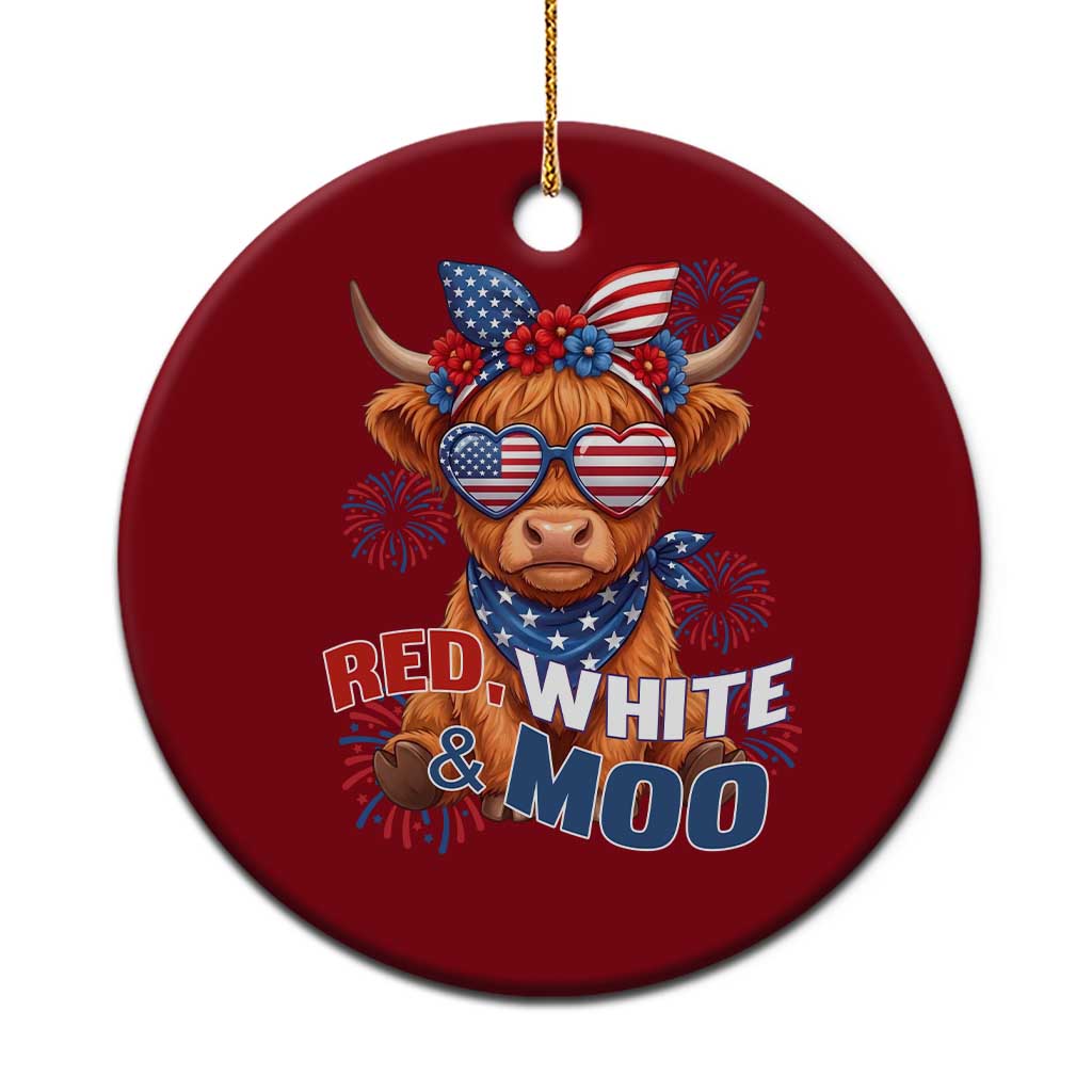 Red White and Moo Funny Patriotic Highland Cow Ceramic Ornament Cute American Flag Sunglasses and Bandana Summer Fireworks TS02 1pc Red Print Your Wear