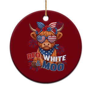 Red White and Moo Funny Patriotic Highland Cow Ceramic Ornament Cute American Flag Sunglasses and Bandana Summer Fireworks TS02 1pc Red Print Your Wear