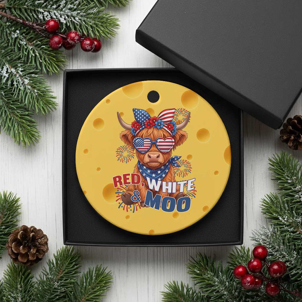 Red White and Moo Funny Patriotic Highland Cow Ceramic Ornament Cute American Flag Sunglasses and Bandana Summer Fireworks TS02 1pc Yellow Cheese Print Your Wear