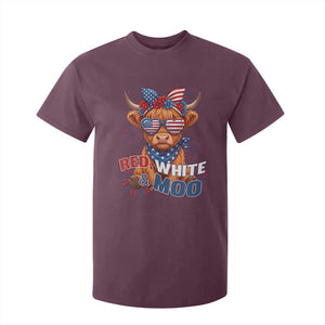 Red White and Moo Funny Patriotic Highland Cow T Shirt For Kid Cute American Flag Sunglasses and Bandana Summer Fireworks TS02 Maroon Print Your Wear