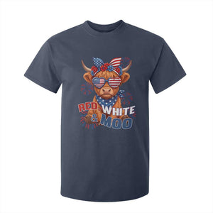 Red White and Moo Funny Patriotic Highland Cow T Shirt For Kid Cute American Flag Sunglasses and Bandana Summer Fireworks TS02 Navy Print Your Wear