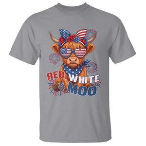 Red White and Moo Funny Patriotic Highland Cow T Shirt Cute American Flag Sunglasses and Bandana Summer Fireworks TS02 Sport Gray Print Your Wear