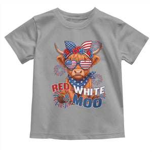Red White and Moo Funny Patriotic Highland Cow Toddler T Shirt Cute American Flag Sunglasses and Bandana Summer Fireworks TS02 Sport Gray Print Your Wear