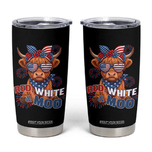 Red White and Moo Funny Patriotic Highland Cow Tumbler Cup Cute American Flag Sunglasses and Bandana Summer Fireworks TS02 Black Print Your Wear