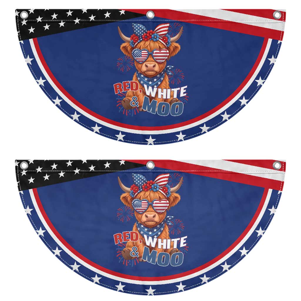 Red White and Moo Funny Highland Cow Patriotic Fan Flag Cute American Flag Sunglasses and Bandana Summer Fireworks
