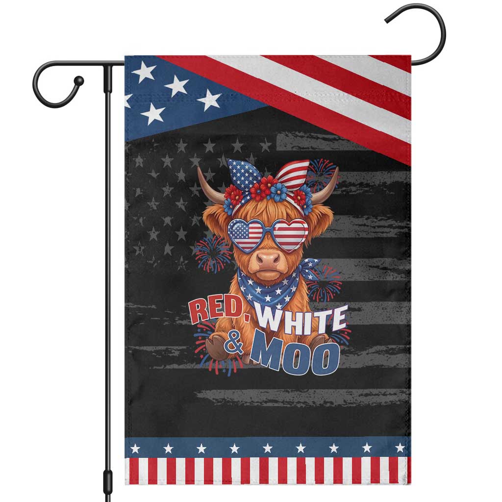 Red White and Moo Funny Highland Cow Patriotic Garden Flag Cute American Flag Sunglasses and Bandana Summer Fireworks TS02 Distressed Black Blue Print Your Wear