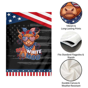 Red White and Moo Funny Highland Cow Patriotic Garden Flag Cute American Flag Sunglasses and Bandana Summer Fireworks