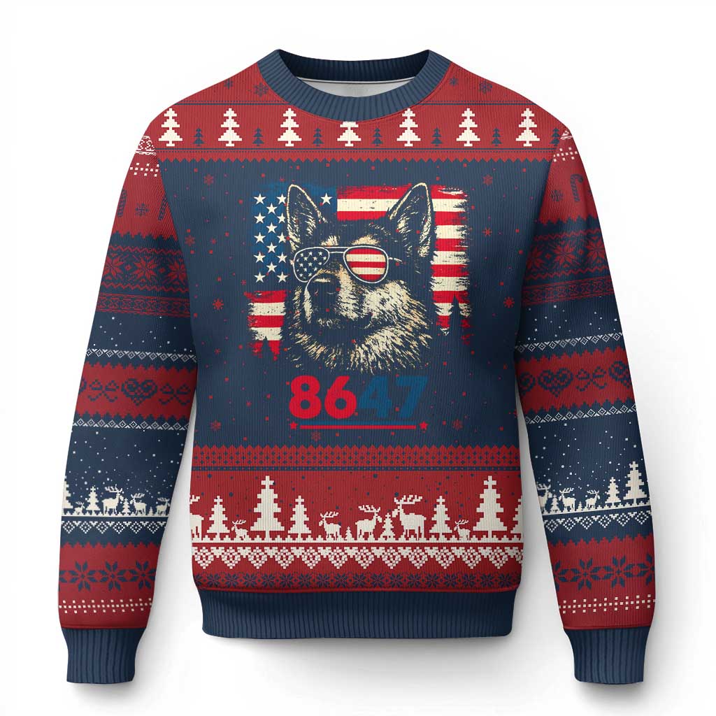 Vintage Patriotic German Shepherd 1776 Graphic Ugly Christmas Sweater American Flag Sunglasses Cool Dog 4th of July Distressed TS02 Navy Red Print Your Wear