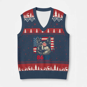 Vintage Patriotic German Shepherd 1776 Graphic V-Neck Knit Sweater Vest American Flag Sunglasses Cool Dog 4th of July Distressed TS02 Navy Red Print Your Wear