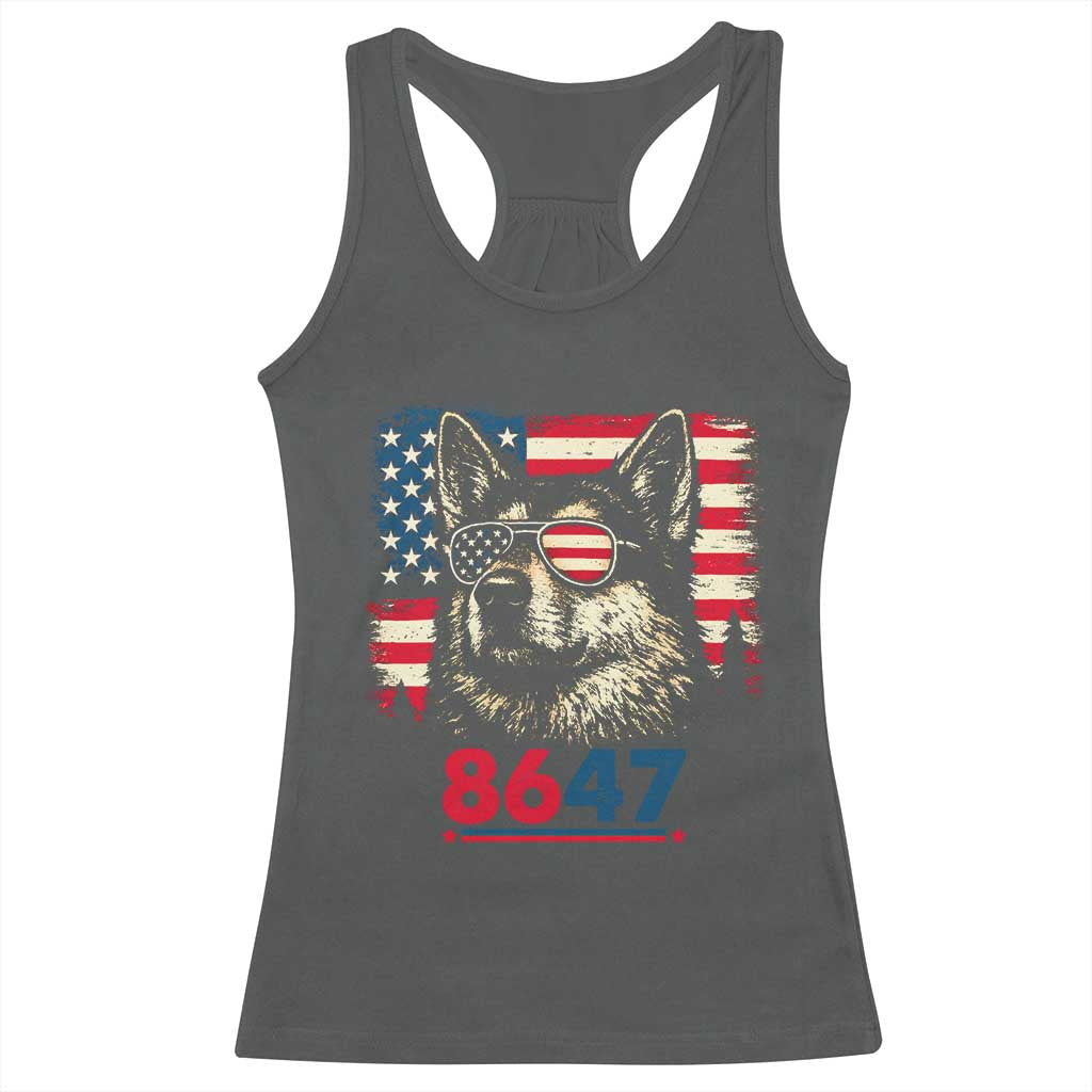 Vintage Patriotic German Shepherd 1776 Graphic Racerback Tank Top American Flag Sunglasses Cool Dog 4th of July Distressed TS02 Dark Heather Print Your Wear