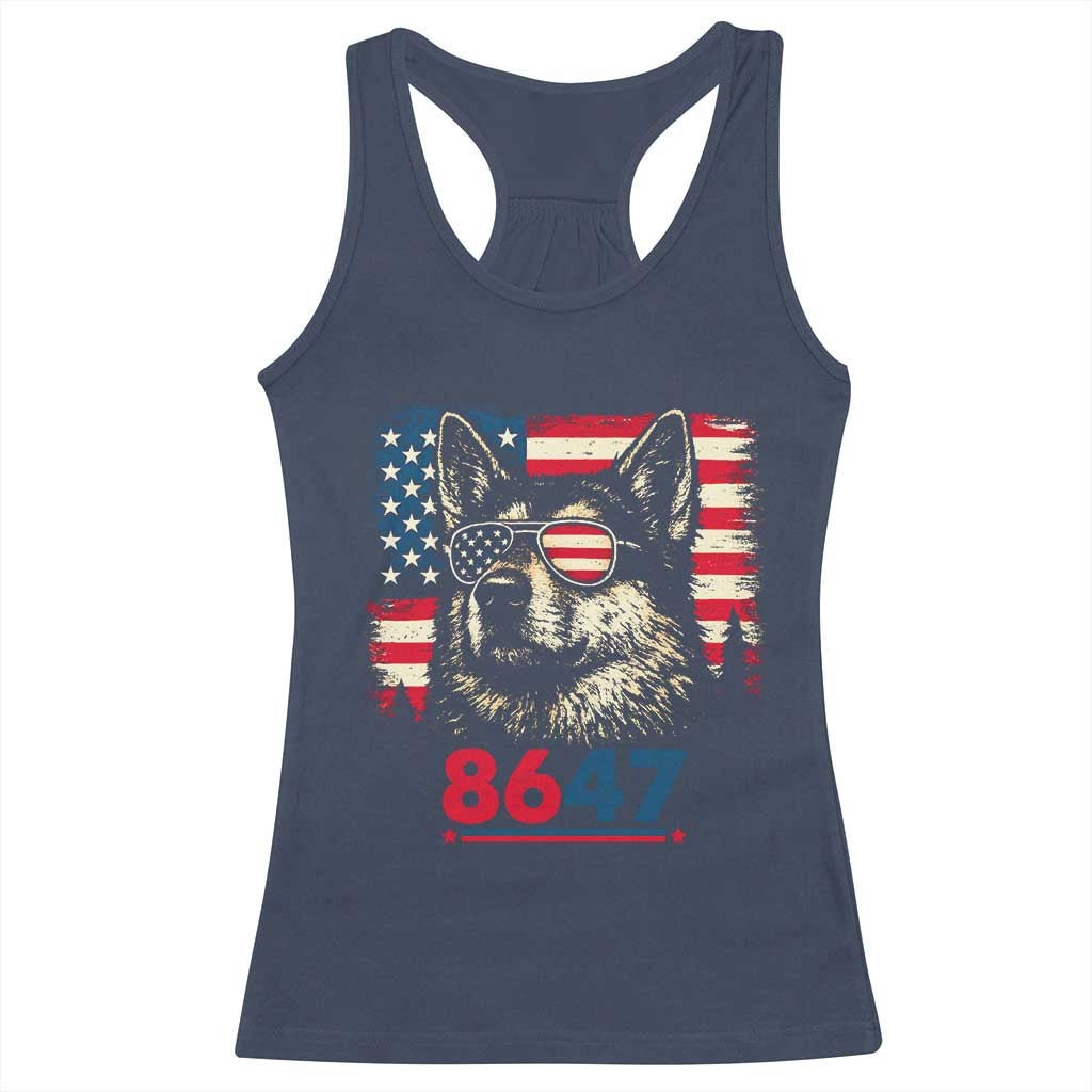Vintage Patriotic German Shepherd 1776 Graphic Racerback Tank Top American Flag Sunglasses Cool Dog 4th of July Distressed TS02 Navy Print Your Wear