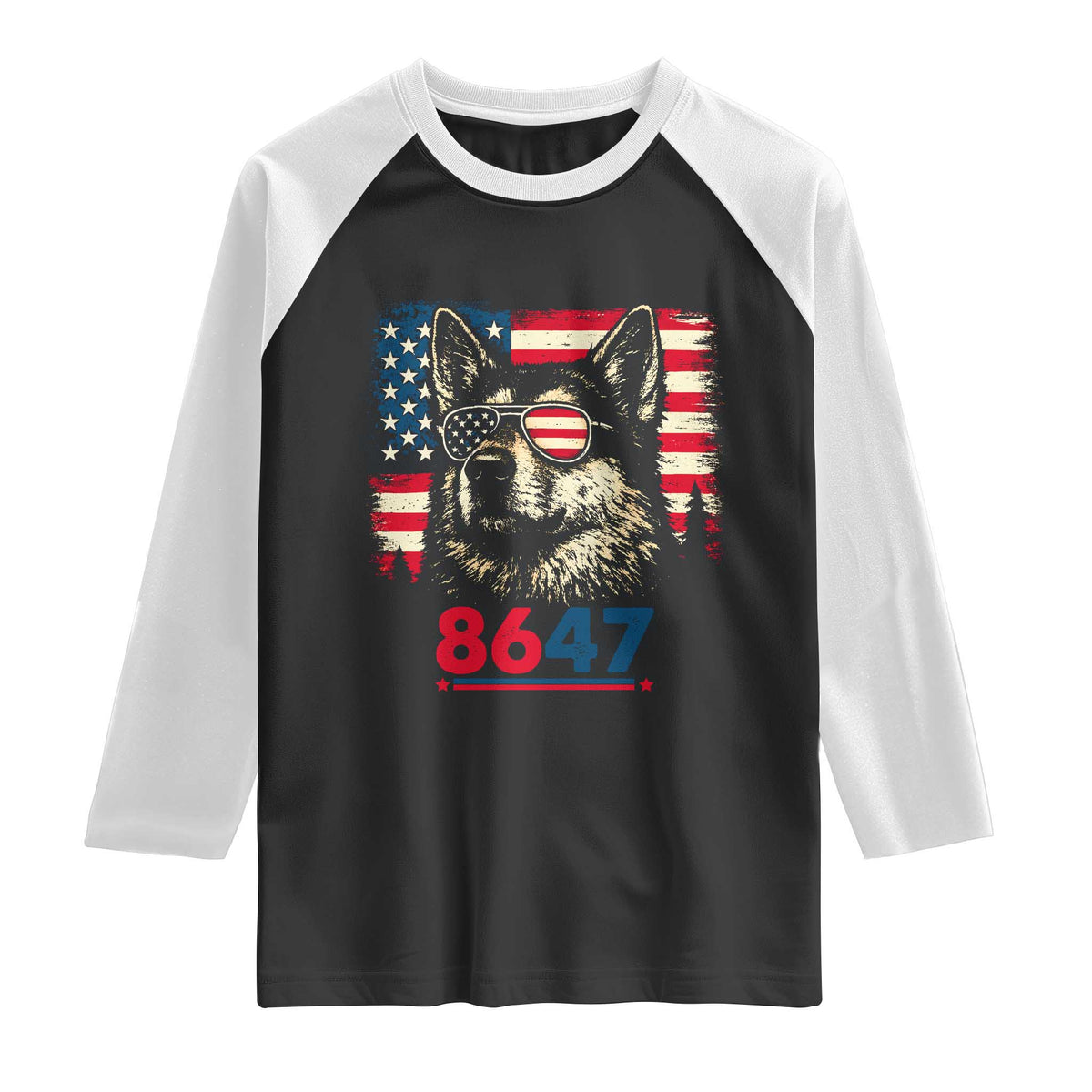 Vintage Patriotic German Shepherd 1776 Graphic Raglan Shirt American Flag Sunglasses Cool Dog 4th of July Distressed TS02 Black White Print Your Wear