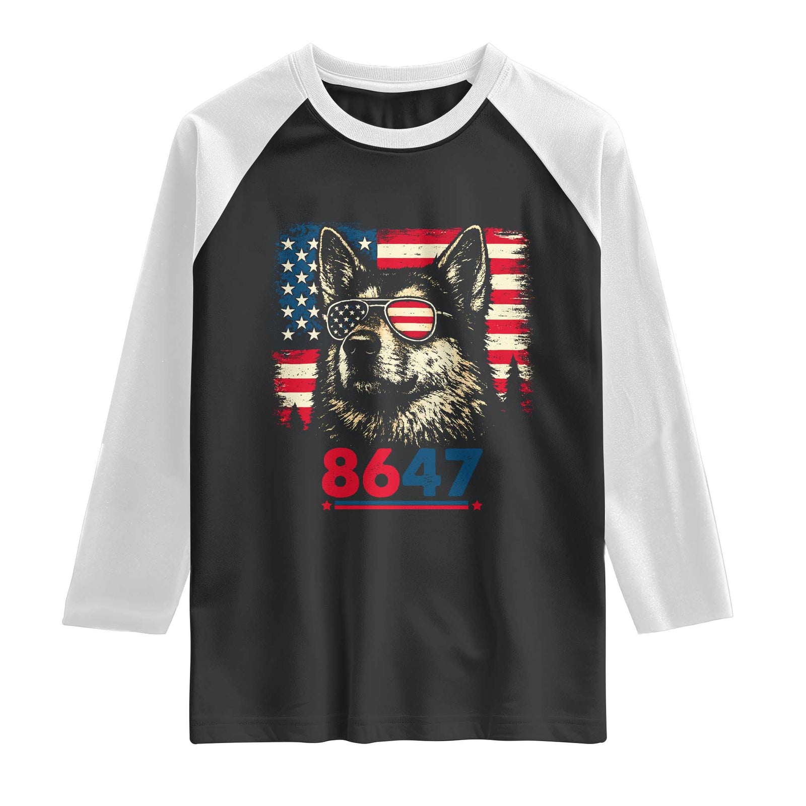 Vintage Patriotic German Shepherd 1776 Graphic Raglan Shirt American Flag Sunglasses Cool Dog 4th of July Distressed TS02 Black White Print Your Wear