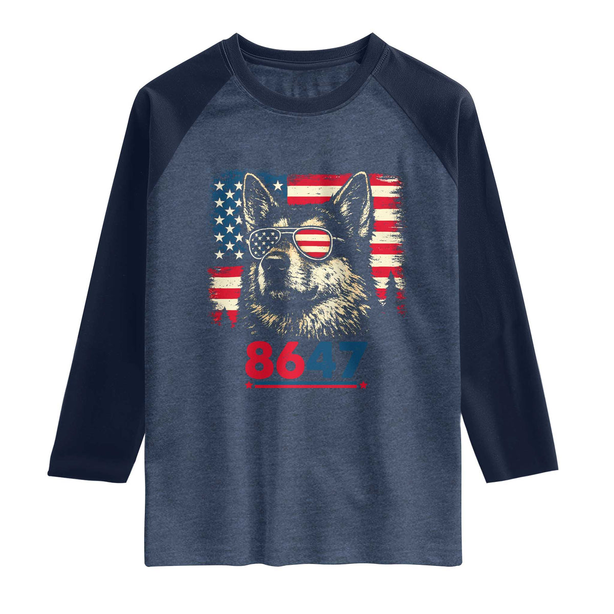 Vintage Patriotic German Shepherd 1776 Graphic Raglan Shirt American Flag Sunglasses Cool Dog 4th of July Distressed TS02 Heather Denim Navy Print Your Wear
