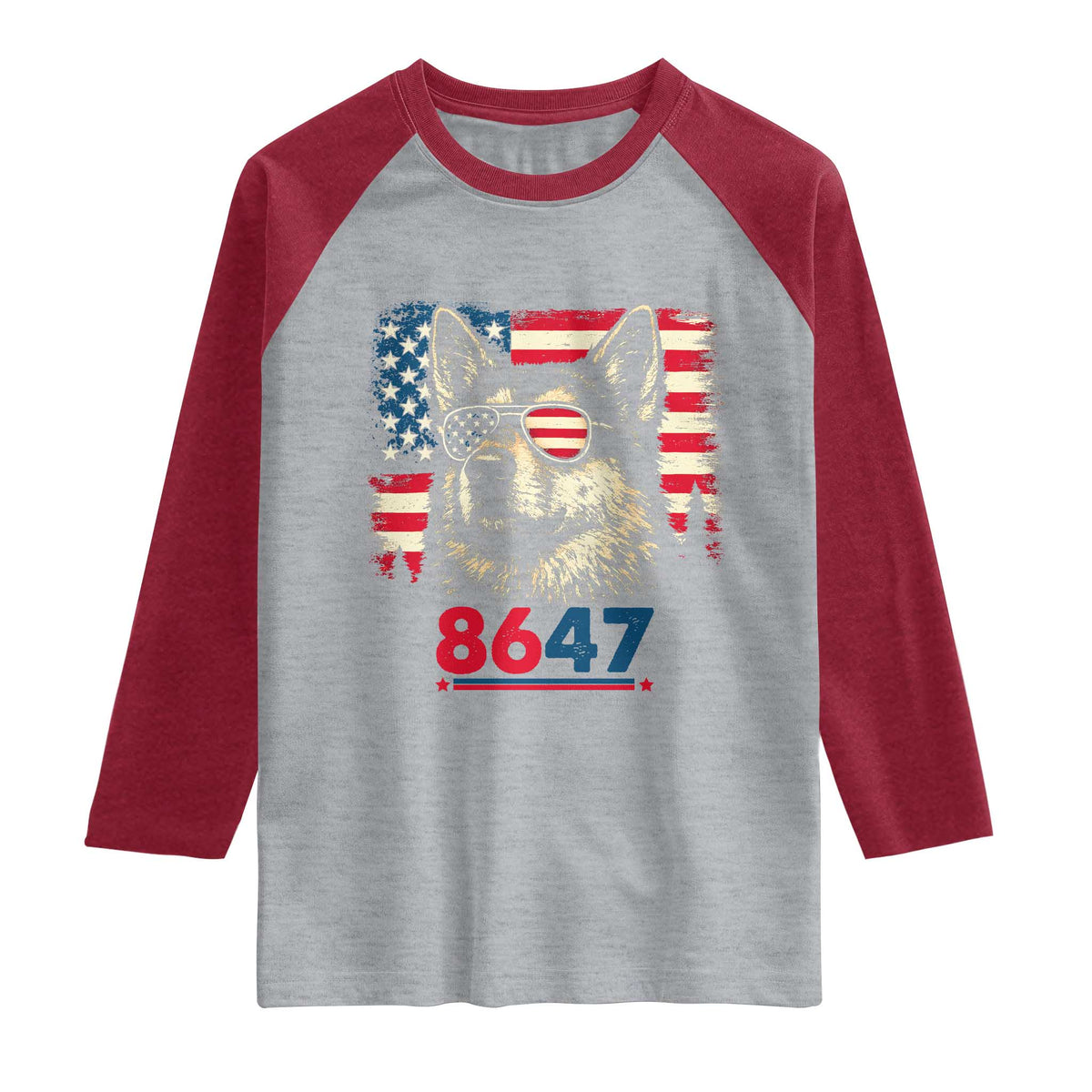 Vintage Patriotic German Shepherd 1776 Graphic Raglan Shirt American Flag Sunglasses Cool Dog 4th of July Distressed TS02 Heather Gray Heather Red Print Your Wear