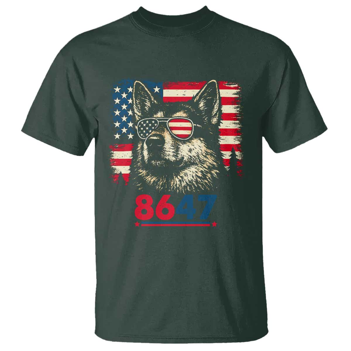 Vintage Patriotic German Shepherd 1776 Graphic T Shirt American Flag Sunglasses Cool Dog 4th of July Distressed TS02 Dark Forest Green Print Your Wear