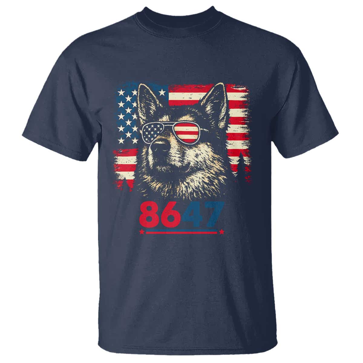 Vintage Patriotic German Shepherd 1776 Graphic T Shirt American Flag Sunglasses Cool Dog 4th of July Distressed TS02 Navy Print Your Wear
